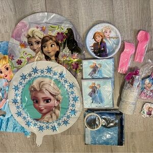 New Disney Frozen Disposable Party Tableware Set - Pink & Blue